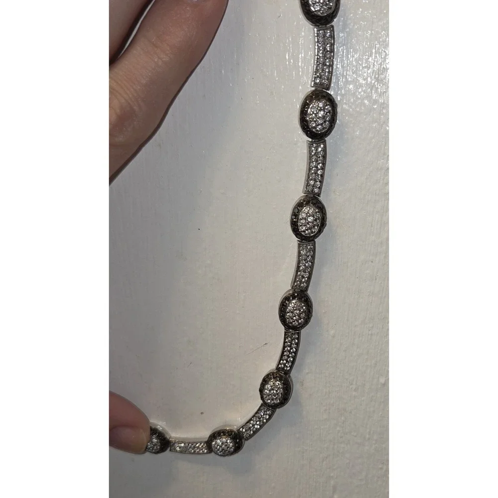 Sterling Silver .925 And Black Spinel Necklace. 16 Inches. 1.2 Ozt
